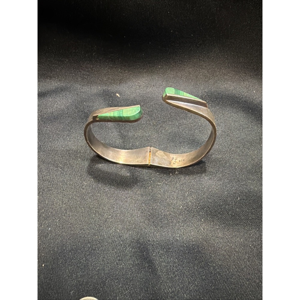 Vtg 46g Taxco Mexico 925 Silver Malachite Clamp Cuff Bracelet TJ-07 REPAIR AS-IS